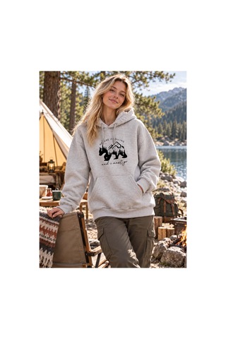 North Whiskers Mountain Bear Baskılı Unisex Hoodie Kamp Ve Doğa Tasarımlı Kapüşonlu Sweatshirt Gri - 935685959 Gri - 935685959 Gri