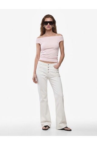 Koton Pamuklu Ribanalı Slim Fit Omzu Açık Madonna Yaka Tişört Pembe 6sak50503ek Gül