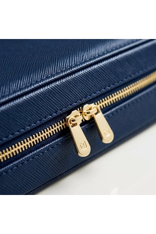 Takı Kutusu Düzenleyici Seyahat Çantası Kolye Yüzük Küpe Organizer Deri Lacivert 22cmx17cm