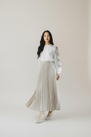 Pileli Pamuklu Dokuma Viskon Kışlık Etek 95 Cm - 38-48 Krem