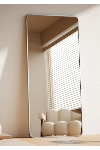 Pera 180x66 Yuvarlak Köşeli Yer Aynası Ayaklı, Asılı, Duvara Yaslı, Yatak Odası, Giyinme Odası GÜMÜŞ