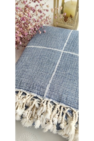 Çizgili Çift Kişilik Organik Müslin Pike 185x220cm Oeko-tex Standard 100 Sertifikalı İndigo200 Diğer