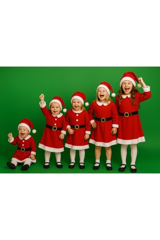Parti Selesi Kız Çocuk Noel Elbise Noel Baba Kıyafeti Noel Kostümü Yılbaşı Yeni Yıl Kırmızı