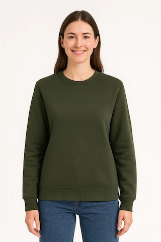 Primemagazam Kadın 3 İplik Pamuklu Düz Bisiklet Yaka Sweatshirt - Haki Çeşitli