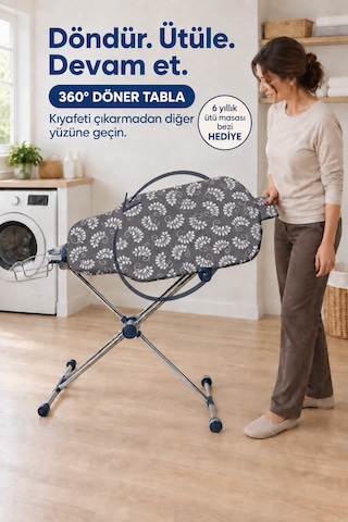 Ceraware Nero Air 360 Premium Ütü Masası 360 Döner Tabla, Hafif Ve Stabil Tasarım Gri