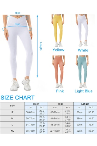 Moveevo Kadınlar İçin Yoga Ve Koşu Taytları - Daraltıcı Geniş Bel Bantı, Riblu Dokuma, Yan Cep - Mavi Sarı Pembe Beyaz Seçenekleri - Spandex Ve Naylon Karışımı Sarı