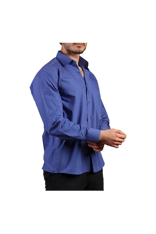 Dicotto Saks Mavi Büyük Beden Rahat Kesim Cepli Uzun Kol Regular Fit Erkek Gömlek - 150-28 001