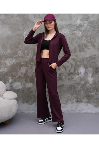 Elaxi Modal Kumaş Slim Fit Kapüşonlu İkili Takım Bordo