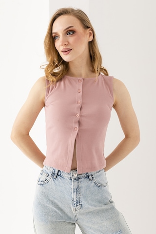 Giysa Kadın Bisiklet Yaka Düğmeli Fitilli Body Pembe - 25y 2457 Şeker Pembe