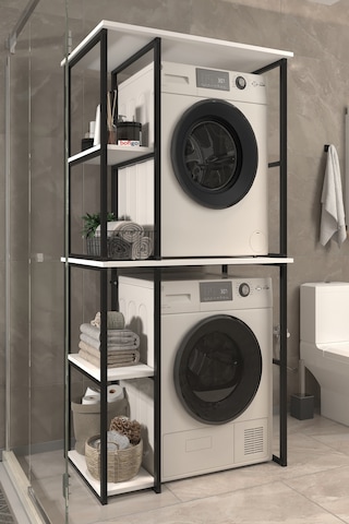Bofigo Çamaşır Makinesi Dolabı Kurutma Makinesi Dolabı Metal Banyo Dolabı Mısra Beyaz