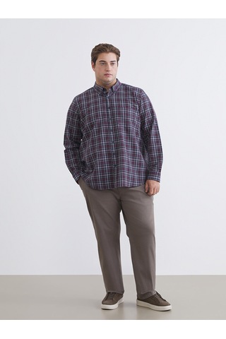 Lcwaıkıkı Classic Bordo Büyük Beden Regular Fit Uzun Kollu Ekose Gabardin Erkek Gömlek