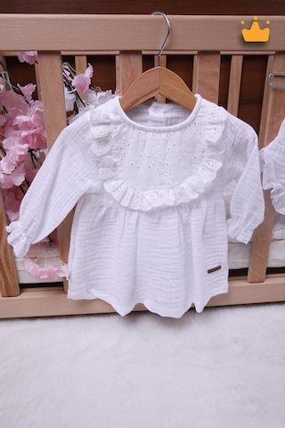 Babyhola Kız Bebek Çocuk Yazlık Elbise Müslin Önlüklü Şortlu Takım 22410 Beyaz