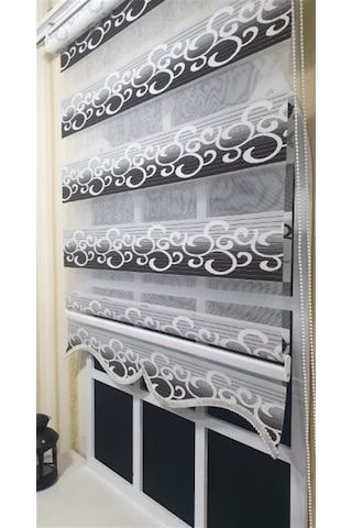 Zebra Stor Perde Kahverengi Beyaz Gümüş Simli Renk Geçişli Etek Dilimli St 039