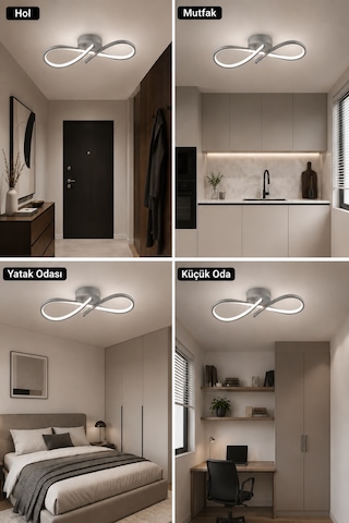 AvizeGO Hena Led Plafonyer Avize Beyaz Işık Gri