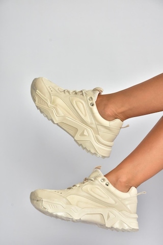 Fox Shoes V312611809 Bej Kalın Tabanlı Spor Ayakkabı Sneakers Bej-suni Deri