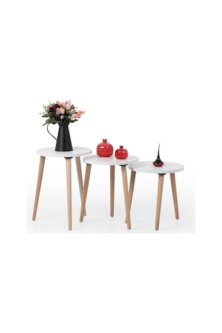 Zigon Sehpa / Üçlü Sehpa / Servis Sehpası /dekoratif Sehpa / Floara Ring Beyaz