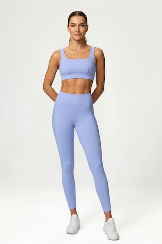 Yüksek Bel Toparlayıcı Tayt & V Sırt Destekli Spor Sütyeni - Sculpt Set Mavi