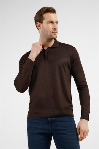 İmza Kahverengi Polo Yaka Cepsiz Comfort Fit Classic Pamuklu Triko Kazak 1012255155 Kahverengi