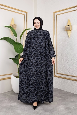 Nevayla Moda Robalı Desenli Viskon Elbise - Gri / E0126 Gri