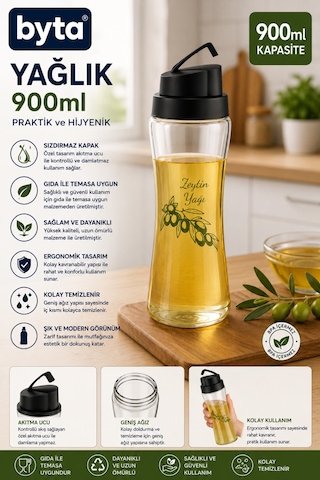 900 Ml Akıtmaz Yağlık Zeytinyağı Şişesi Damlatmaz Akıtma Kontrollü Şeffaf Bpa İçermez Yeşil Veya Siyah Kapak Gönderilir Şeffaf
