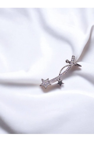 Yıldız Desenli Silver Earcuff Küpe Gümüş
