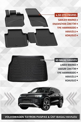 Sahler Volkswagen Tayron 2024 Sonrası Uyumlu 4.5d Premium Havuzlu Oto Paspas Ve Liner Üst Bagaj Havu