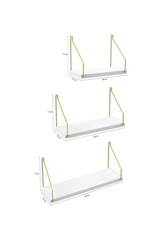 Duvar Rafı 3 Lü Set Kitaplık Mutfak Banyo Yaşam Alanı Gold Kol Diğer