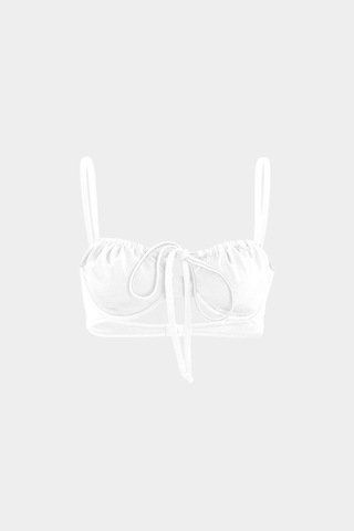 Açelyaokcu Premium Büzgü Detaylı Luna Slim Fit Kadın Bikini Üstü Beyaz