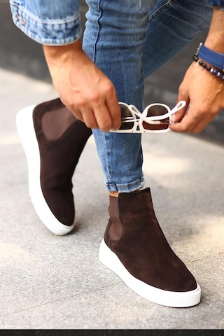 Shoetyle - Kahverengi Hakiki Deri Süet Erkek Chelsea Bot 250-041 -1168 Kahverengi