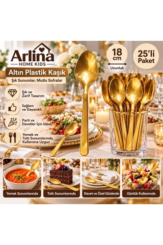 25li 18 Cm Altın Plastik Kaşık