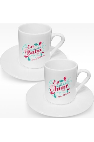 Bk Gift Kişiye Özel İkili Anne & Baba Türk Kahvesi Fincanı Takımı - 4 Akgn15183 Çok Renkli
