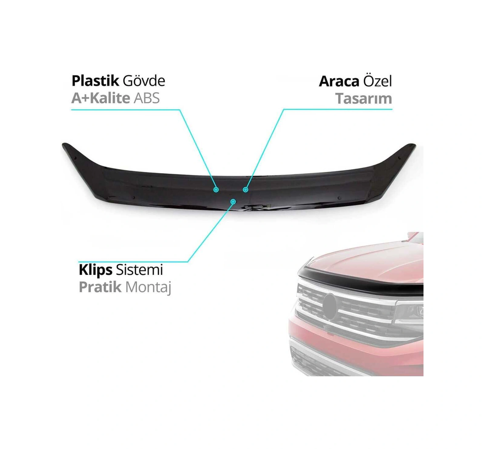 Peugeot Partner 2004-2009 Arası Araca Özel Kaput Rüzgarlığı A+ Pianoblack 4mm