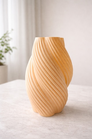 3d Tasarım Pla+ Plastik Modern Vazo Minimal Dekoratif Çiçek Vazosu 20cm Uzunluk Bej