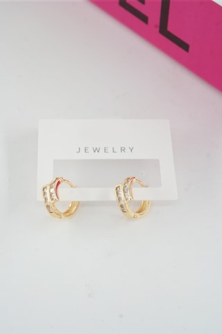 Byzeynaaksesuar Kadın Özel Tasarım Zirkon Taşlı 2'li Minimal Küpe 0010 Çok Renkli