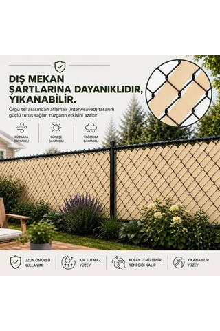 Tr Pvc Çit Şeridi, Örgü Tel Gizlilik Bantları, 650 Gsm, 30 Metre, Ral 1015 Krem Renk