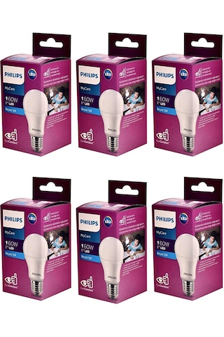 Philips 6 Lı Müthiş Tasarruflu Uzun Ömürlü 100 W Gücünde 8w Tüketim Klasik E27 Duylu Led Ampul Lamba 6 Adet