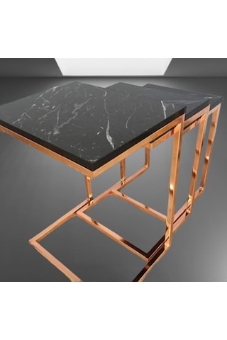 Zigon Zlf 3Lü C Model Metal Çelik Rose Renk Kaplama Mdf Siyah Mer (460315049)
