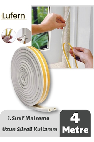 4 Metre Beyaz Pvc Doğrama Kapı Pencere Soğuk Geçirmez Sızdırmaz İzolasyon Fitil Yapışkanlı 2x2 4 Mt 4 M