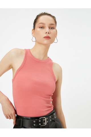 Koton Halter Yaka Atlet Yıkamalı Ribanalı Pamuklu Slim Fit Pembe 4wal30016ık