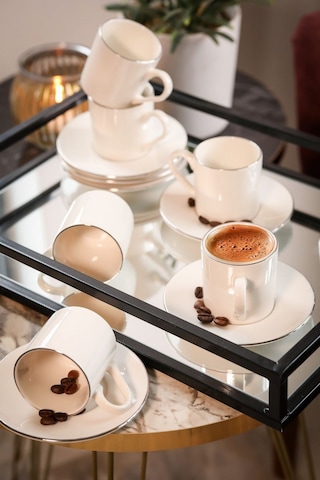 Hayal Platin Yaldız 12 Parça Porselen Kahve Takımı 6 Kişilik