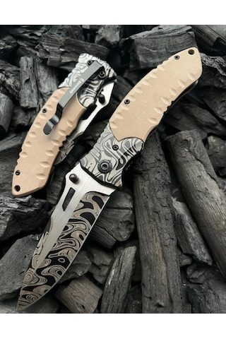 Browning Serisi Damascus İşlemeli 20 Cm Kamp Outdoor Çakı Çok Renkli