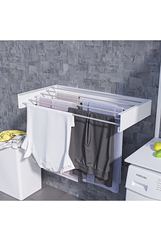 Design Kurutmalık Çamaşır Askısı Beyaz-100cm - Duvara Monte, Katlanabilir Çamaşırlık - Beyaz