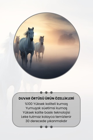 Yılkı Atları Desenli Duvar Halısı Duvar Örtüsü Tapestry Süet Dokulu Kumaş