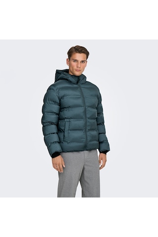 Only&sons Union Seamless Life Puffer Erkek Gri Kapüşonlu Mont Gri