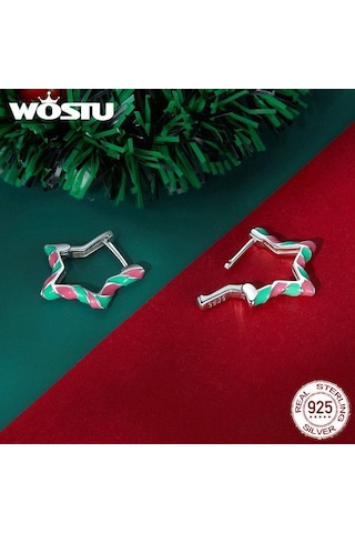 Wostu 925 Ayar Gümüş Yıldız Şekli Kulak Tokaları Renkli Emaye Halka Küpeler Kadınlar İçin Noel Güzel Takı Hediye