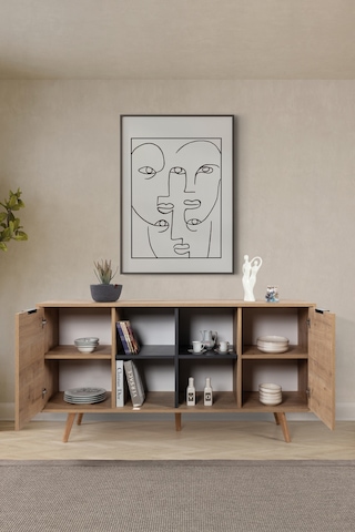 4619 Sina 160 Cm Ahşap Ayaklı , Metal Kulplu Konsol ,safir - Antrasit , Salon , Oturma Odası Safir - Antrasit