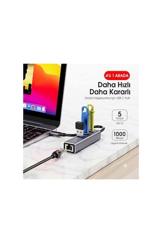 4'ü 1 Arada Type-c Hub Çoklayıcı - 1000mbps Gigabit Ethernet Rj45 Ve 3 Port Usb 3.0 Adaptör-jl-c3103a
