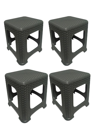 4 Adet Orta Boy Tabure Hasır Desenli Plastiktabure 33x26,5 Cm Gri