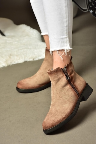 Fox Shoes R374050402 Vizon Süet Alçak Tabanlı Kadın Bot Vizon-süet
