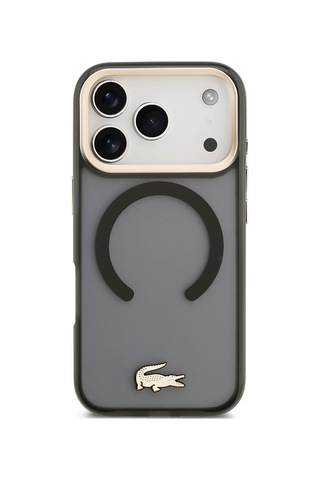 Apple Uyumlu iPhone 17 Pro Kılıf Lacoste Lisanslı M-safe Özellikli Gold Timsah Logolu Buzlu Kapak Siyah Siyah